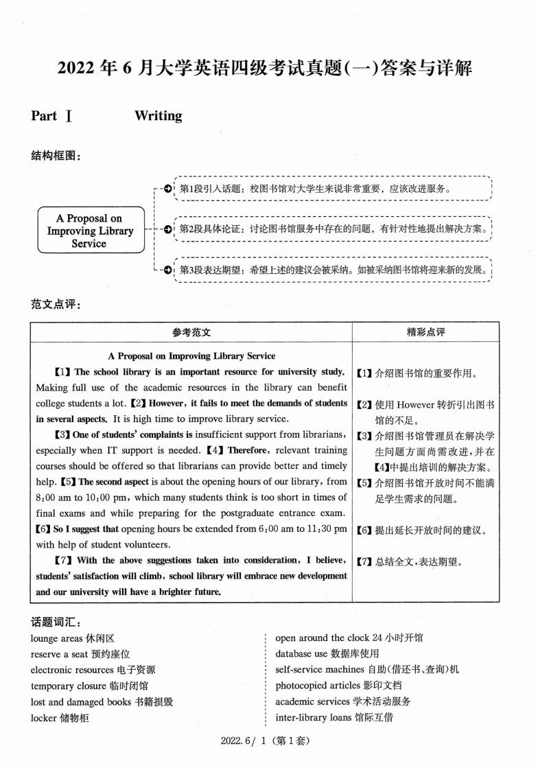 2022.06英语四级解析第1套